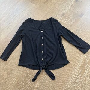 Loft Women’s Black Tie Front Cotton Shirt Three Quarter Sleeve Size Small